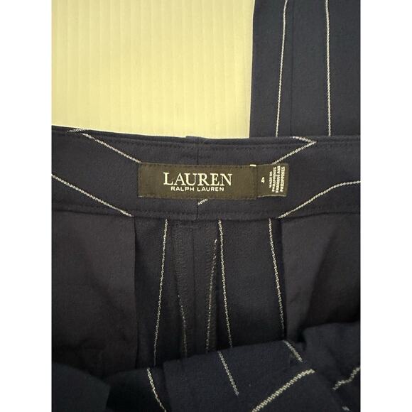Lauren Ralph Lauren Black Label Pleated Navy Pinstripe Cuffed High Waist Sz 4 - Picture 11 of 14